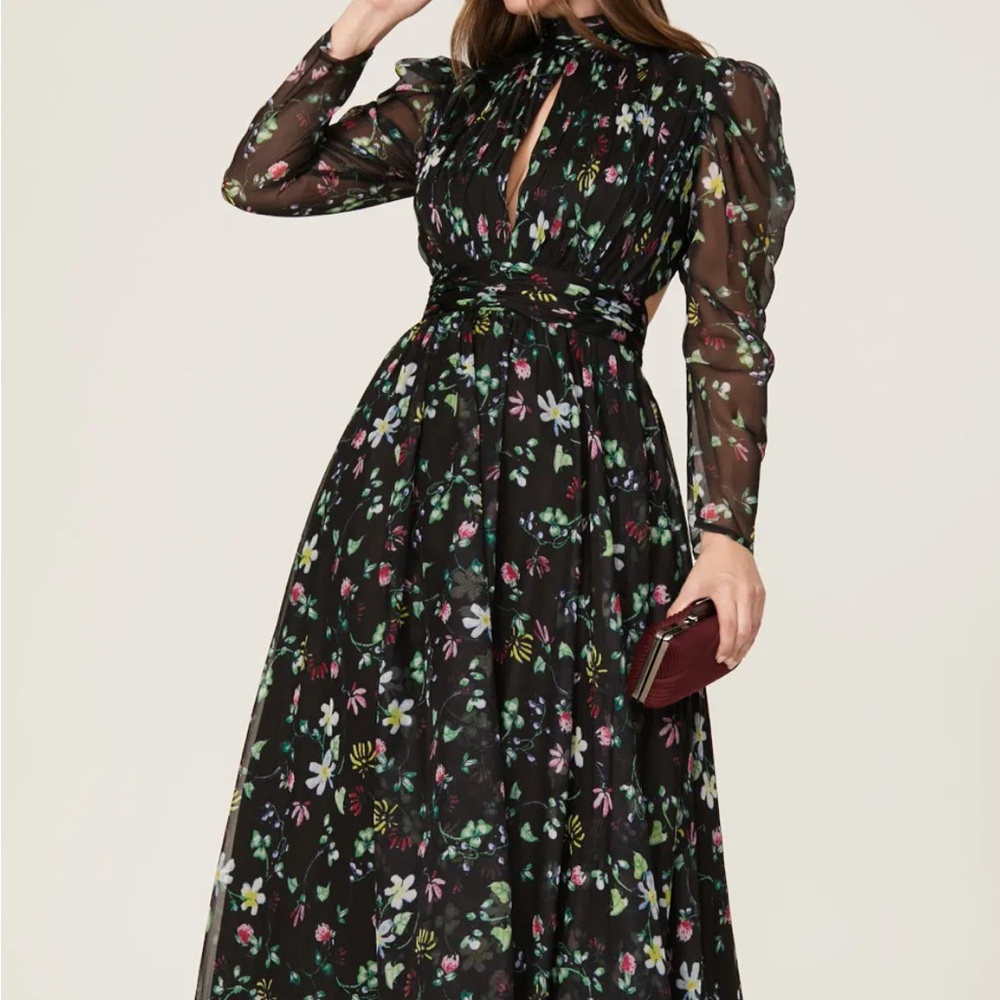 Mac Duggal Black Floral Long Sleeve Dress